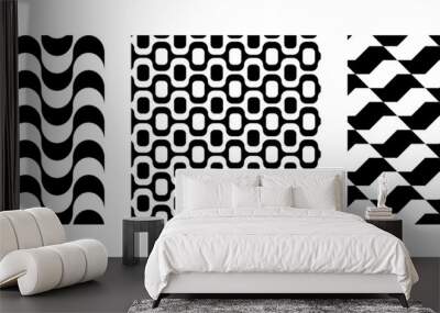 Copacabana, Ipanema and Sao Paulo boardwalk patterns. Famous beach promenades in Brazil. Repeating black and white wave textures in Portuguese pavement style. Vector graphic illustration. Wall mural