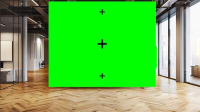 Green screen background with black tracking cross shaped marks. Chromakey technique. Video technology to add visual effects or VFX during movie post-production phase. Vector flat illustration. Wall mural