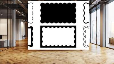 Set of different rectangle frames with wavy edges. Cute rectangular shapes with undulated borders. Empty text boxes, stamps, tags or labels isolated on white background. Vector graphic illustration. Wall mural