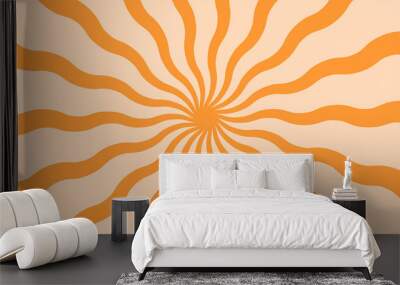 Undulate orange radial stripes background. Explosion, speed, flash or surprise comic styled effect. Sun, sunburst, starburst, sunshine, sunlight wallpaper. Pop art banner. Vector flat illustration Wall mural