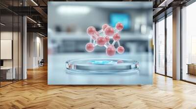 A 3D representation of a molecular structure, showcasing vibrant atoms in a laboratory setting for scientific illustration and study. Wall mural