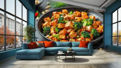 Tofu stir-fry with cashews and broccoli, a healthy and delicious vegan dish Wall mural