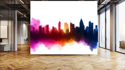 Vibrant skyline silhouette with colorful watercolor effect, showcasing urban beauty and artistic flair in a modern cityscape. Wall mural