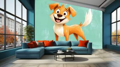 Cartoon animal illustration of a smiling dog wagging its tail in a playful pose Wall mural