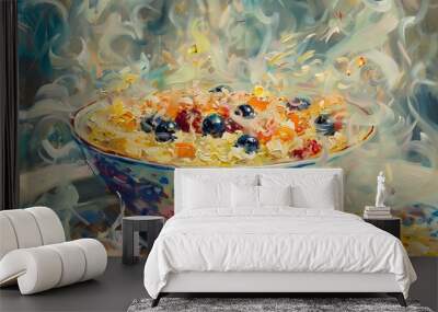 A bowl of colorful candies is shown in a painting Wall mural