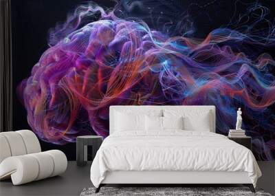 A colorful brain with purple, orange and blue swirls Wall mural