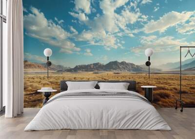 A desert landscape with a sun setting in the background Wall mural