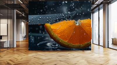 A slice of orange with a fork in it Wall mural