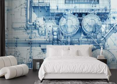 Blueprint design of an industrial complex for engineering and architectural concepts Wall mural