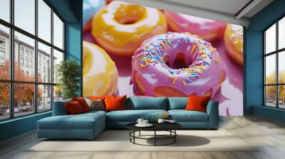 Doughnuts with colorful icing glaze Wall mural