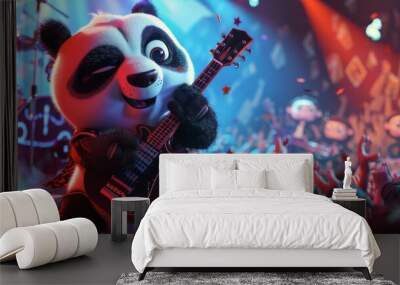 Panda playing guitar on stage for a rock concert Wall mural