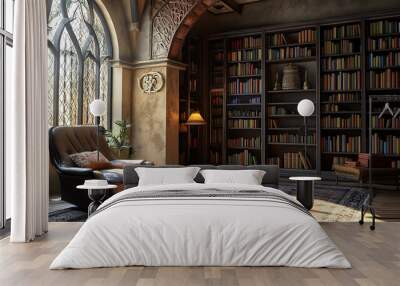 Quiet library with books  Wall mural