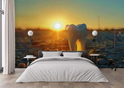 Tooth in the sunset for dental or healthcare design Wall mural