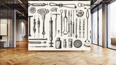 Vintage dental tools set for healthcare and medical designs Wall mural