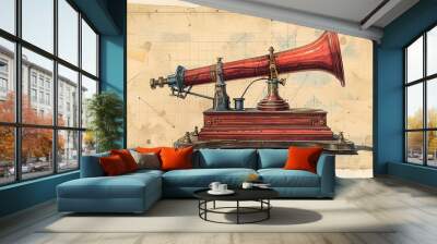 Vintage phonograph in artistic illustration, detailed and nostalgic music player Wall mural