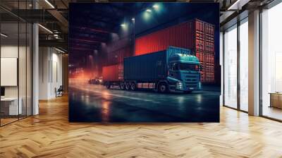  Logistics import export and cargo transportation industry concept of Container. Logistics by container truck Wall mural