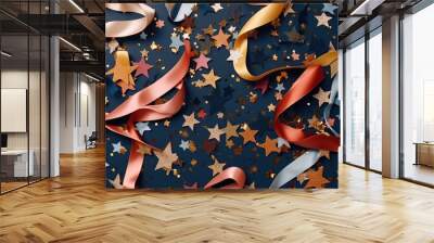 Party Confetti with star and serpentine ribbon. Party, Holiday, Surprise or Birthday Events Wall mural