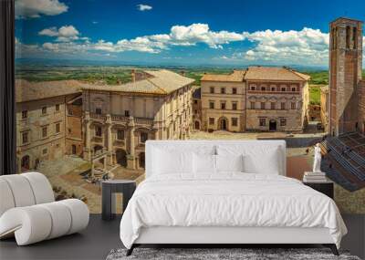 Montepulciano, a medieval and renaissance hill town in  the Italian province of Siena in southern Tuscany, Italy. Panorama view from above to the town and its surroundings. Wall mural