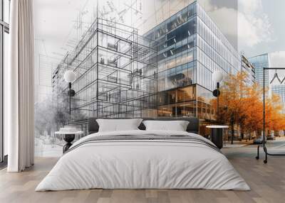 Blueprint to Reality: Architectural Evolution in Design and Construction Wall mural