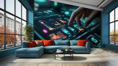 Business professional using a futuristic touchscreen interface to manage financial planning and budgeting, Budget and financial planning concept,Corporate finance and annual strategic plan. invest, Ai Wall mural