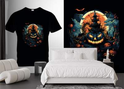 Halloween T-Shirt Design,Ai Generated,Thanksgiving T'shirt design,Black cat Pumpkin,Halloween pumpkin t-shirt design vector,21 Wall mural