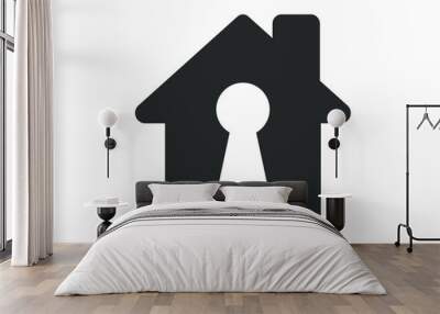 Black flat style Keyhole and house icon shape silhouette. Safe access protection logo symbol sign. Vector illustration. Isolated on white background. Real estate. Wall mural