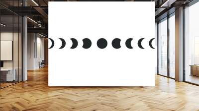 Moon phases astronomy icon silhouette symbol set. Full moon and crescent sign logo. Vector illustration. Isolated on white background. Wall mural