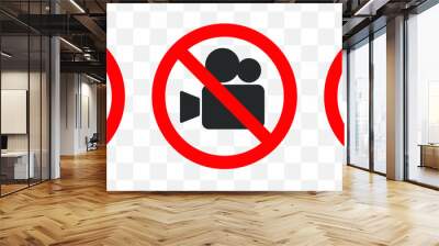 No Photographing prohibition sign symbol icon. Video, photo, phone, prohibited logo pictogram. Vector illustration. Isolated on white background.	 Wall mural