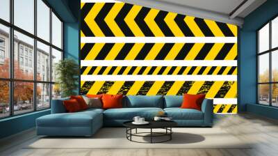 Seamless grunge security yellow black diagonal stripes. Safety danger signs.Warn Caution symbol. Isolated on white background. Wall mural