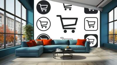 Web store shopping cart icon shape button set. Internet shop buy logo symbol sign pack. Vector illustration image collection. Isolated on white background. Wall mural