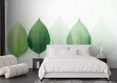 A gradient display of five leaves, various shades of green.  translucent leaves, modern minimal greenery watercolor illustration  Wall mural