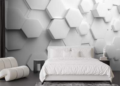 abstract background made of hexagons, geometric white background Wall mural