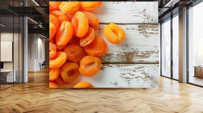 dried apricots on wooden table, orange fruit snack Wall mural