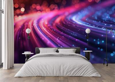 technology wave background, network concept, internet visualisation, futuristic big data, blue and m Wall mural