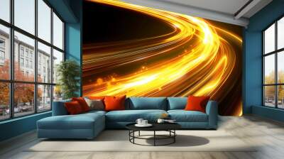 yellow light trails on the road, Golden Velocity: The Art of Light in Motion, Radiant Trails: Capturing the Speed of Light, Luminous Pathways: A Dance of Golden Beams, Abstract motion bacground Wall mural