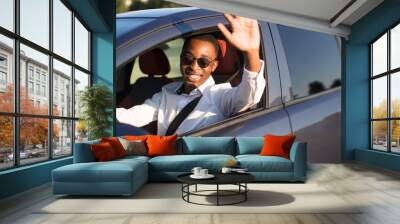 happy african american driving welcomes, in the summer Wall mural