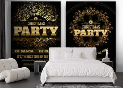 Christmas Party Poster Template with Shining Lights - Black and Gold Wall mural