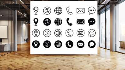 Business card contact information icon set. Containing name, address, location, mail, email, E-mail, chat speech bubble, website, telephone, cell phone, fax for app and website. Vector illustration Wall mural