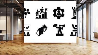 Business leadership icon set. Containing teamwork, team, partnership, work group, human resources manager, achievement, campaign, motivation, support, structure hierarchy. vector illustration Wall mural