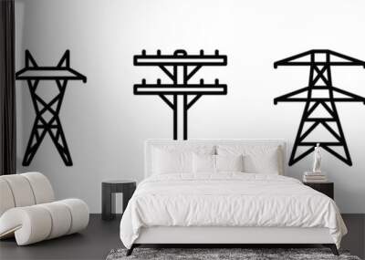 Electric tower thin line icon set. Power pole, electric, and electricity pylon icon symbol. Vector illustration Wall mural