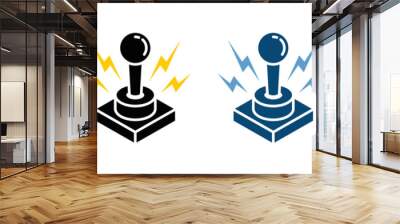 Game console with lightning flash icon set. Retro arcade video game joystick controller icon in flat and outline style for apps and websites, symbol vector illustration Wall mural