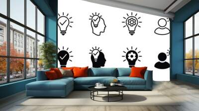 Idea icon set. Creative, solution, Innovation, thinking, and strategy icons. Idea lamp bulb symbol. Vector illustration Wall mural