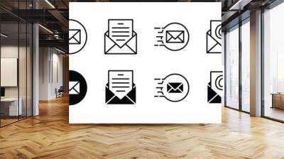 Mail thin line icon set. email, E-mail, and envelope icon. Containing send, receive, read, inbox, message, and buttons symbol for app and website. Vector illustration Wall mural