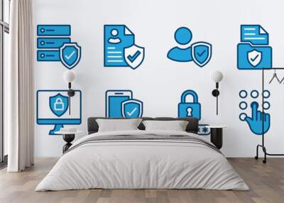 Set of privacy policy icon. Containing safety, security, protection, access, protect, secure of data, document, file, information, network system, communication. Vector illustration Wall mural