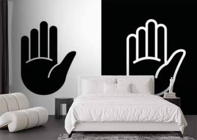 Stop hand icon vector. Road sign or traffic sign stop hand icon. Palm hand or forbidden sign for apps or websites on black and white background, symbol illustration Wall mural