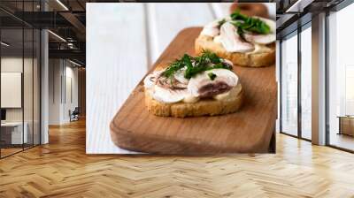 sandwiches with mushrooms and herbs for a snack breakfast Wall mural