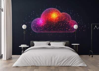 A bright cloud of vibrant colors sparkles with energy in a dark space Wall mural