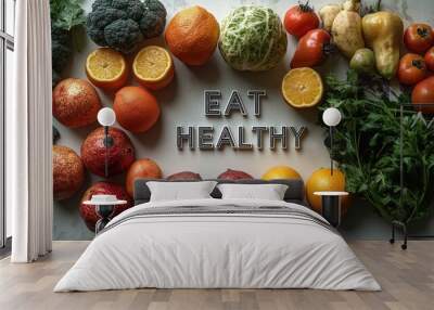 A colorful display of fruits and vegetables encourages a healthy lifestyle Wall mural