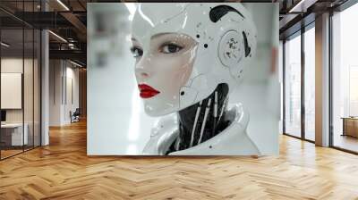 A striking humanoid robot exhibits elegant features in a sterile environment Wall mural