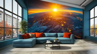 Golden rays illuminate the horizon, revealing the beauty of our planet at dawn Wall mural